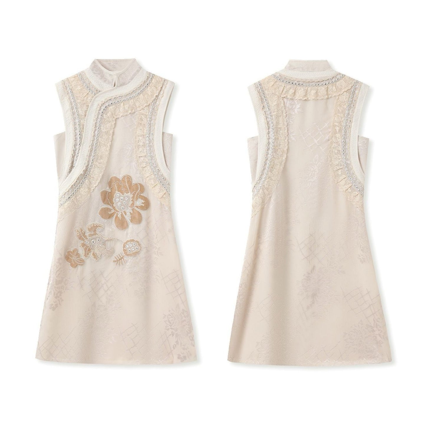 Embroidery Flower Collared Long Vest Top
