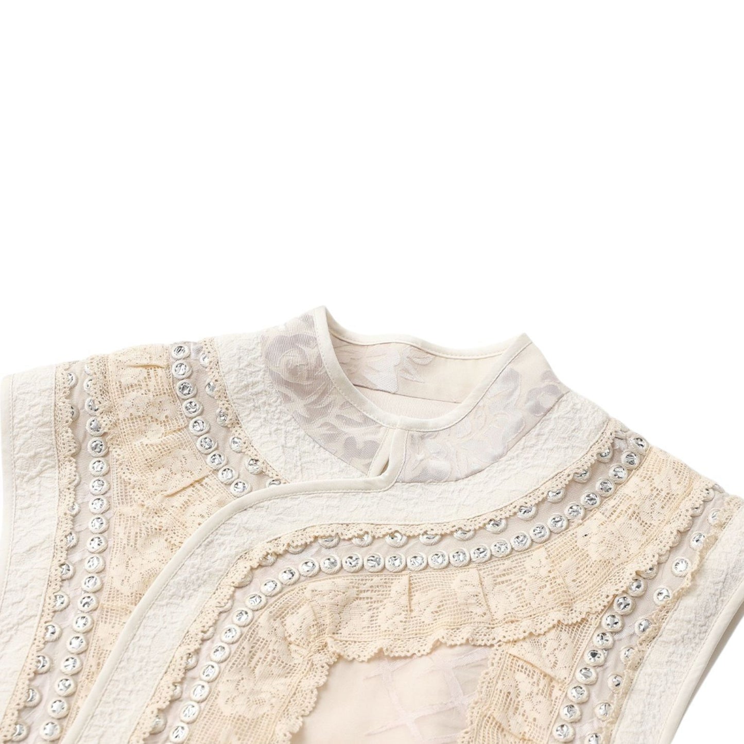 Embroidery Flower Collared Long Vest Top