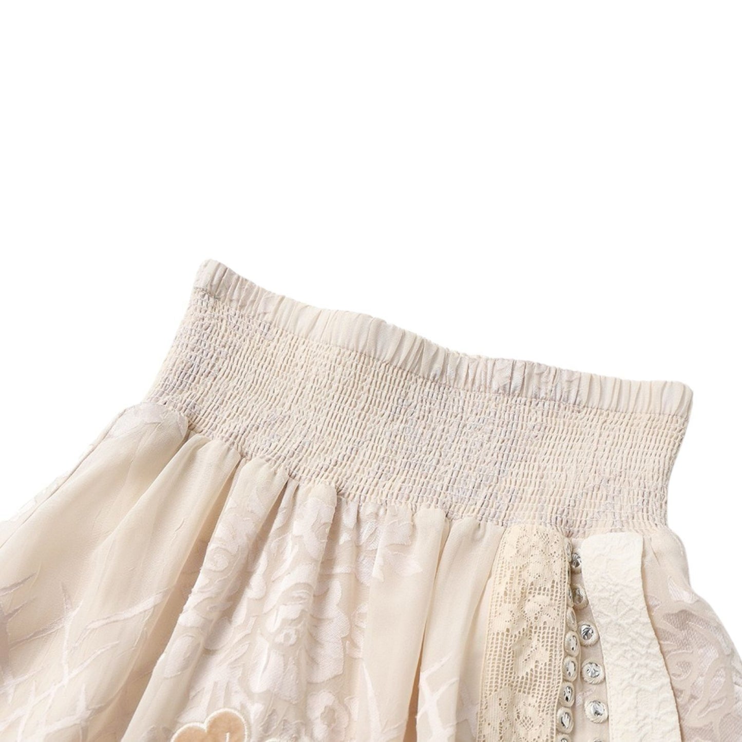 Embroidery Floral Beige Long Skirt