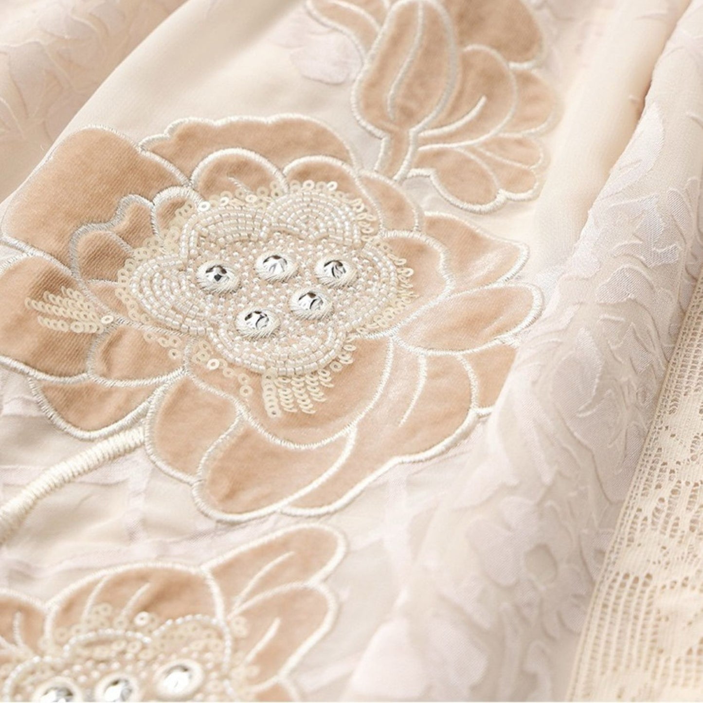 Embroidery Floral Beige Long Skirt
