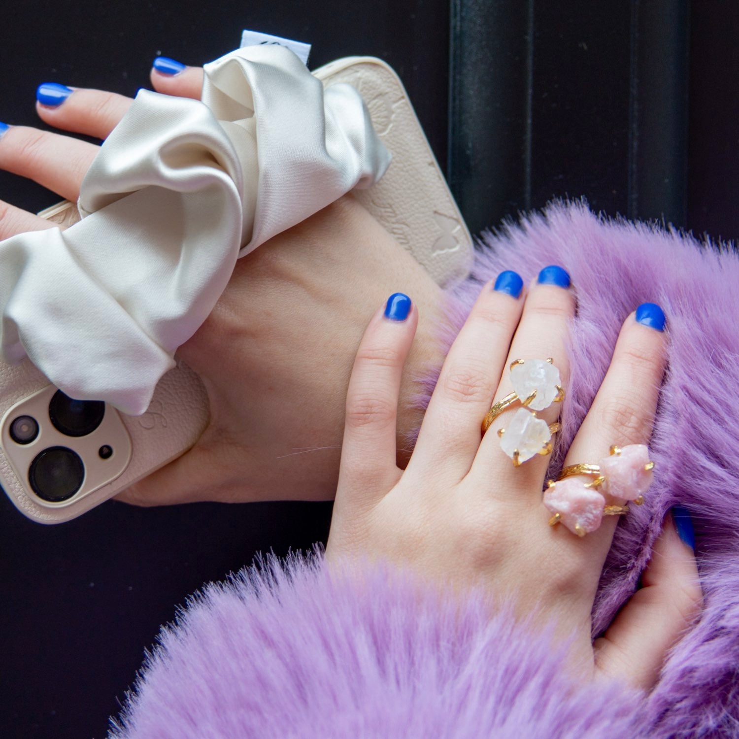 Elemental Birth Natural White Crystal Adjustable Ring