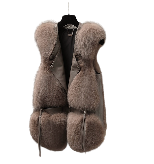 Galaxy Vest Faux Fur Brown Leather Zipper