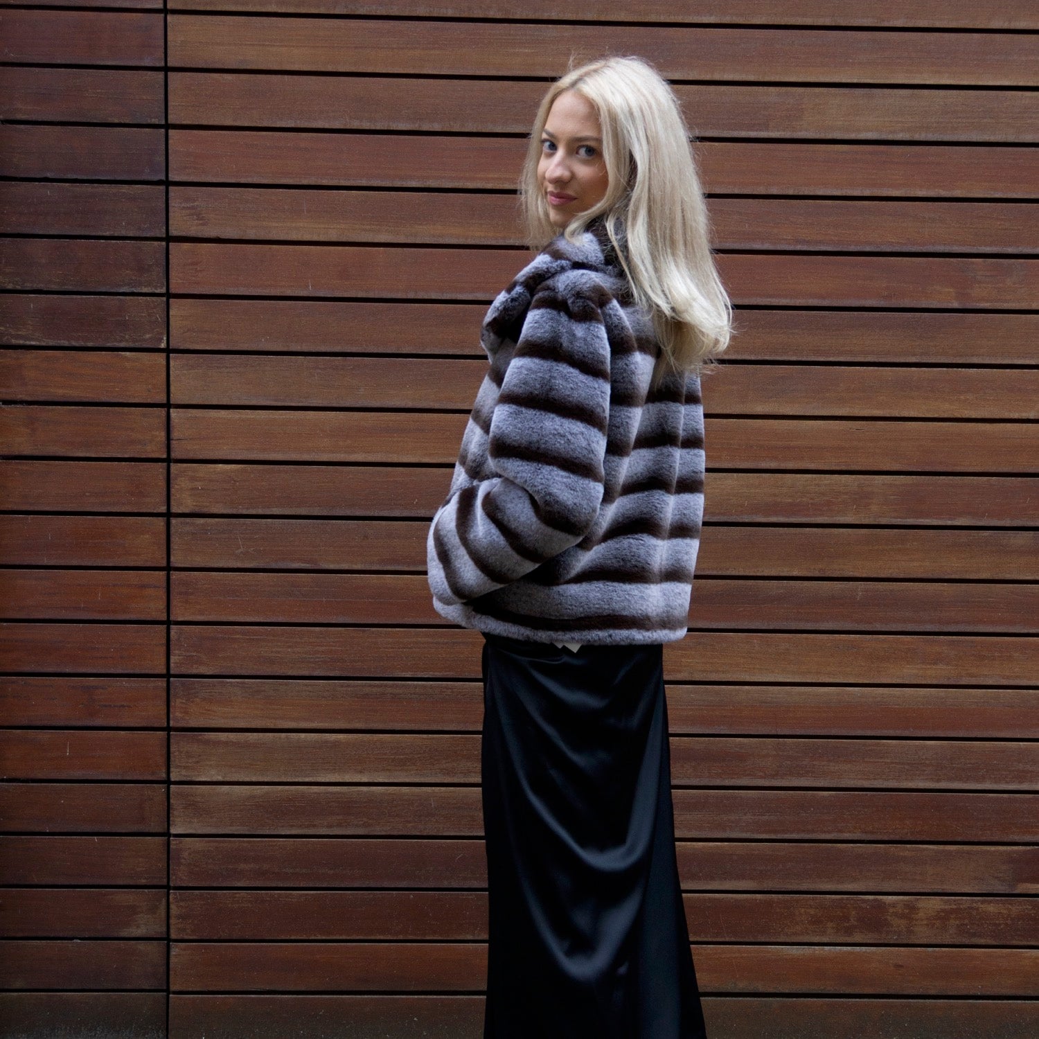 Galaxy Chinchilla Fur Black White Super Soft Jacket