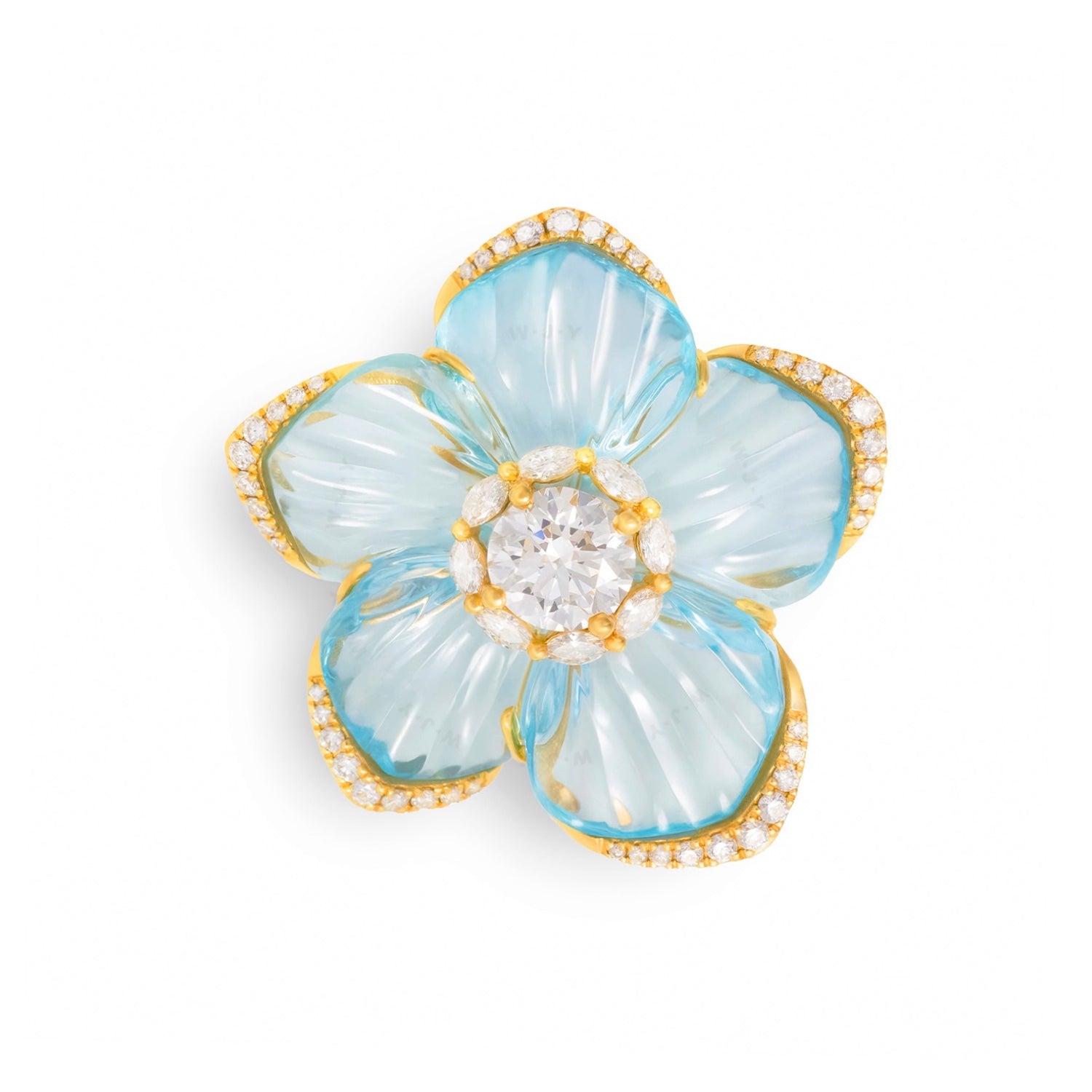 Diamond Natural Topaz Flower Diamond Ring Brooch 18K Gold Dual Use
