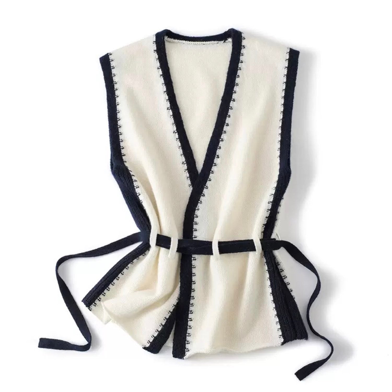 V-Neck Cashmere Pearl Black Vest Waistcoat Cardigan