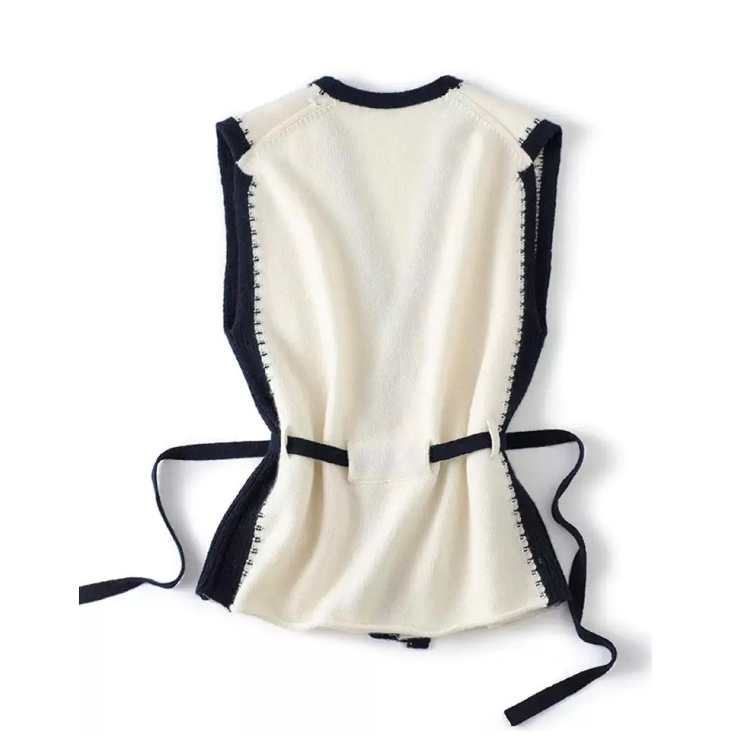 V-Neck Cashmere Pearl Black Vest Waistcoat Cardigan