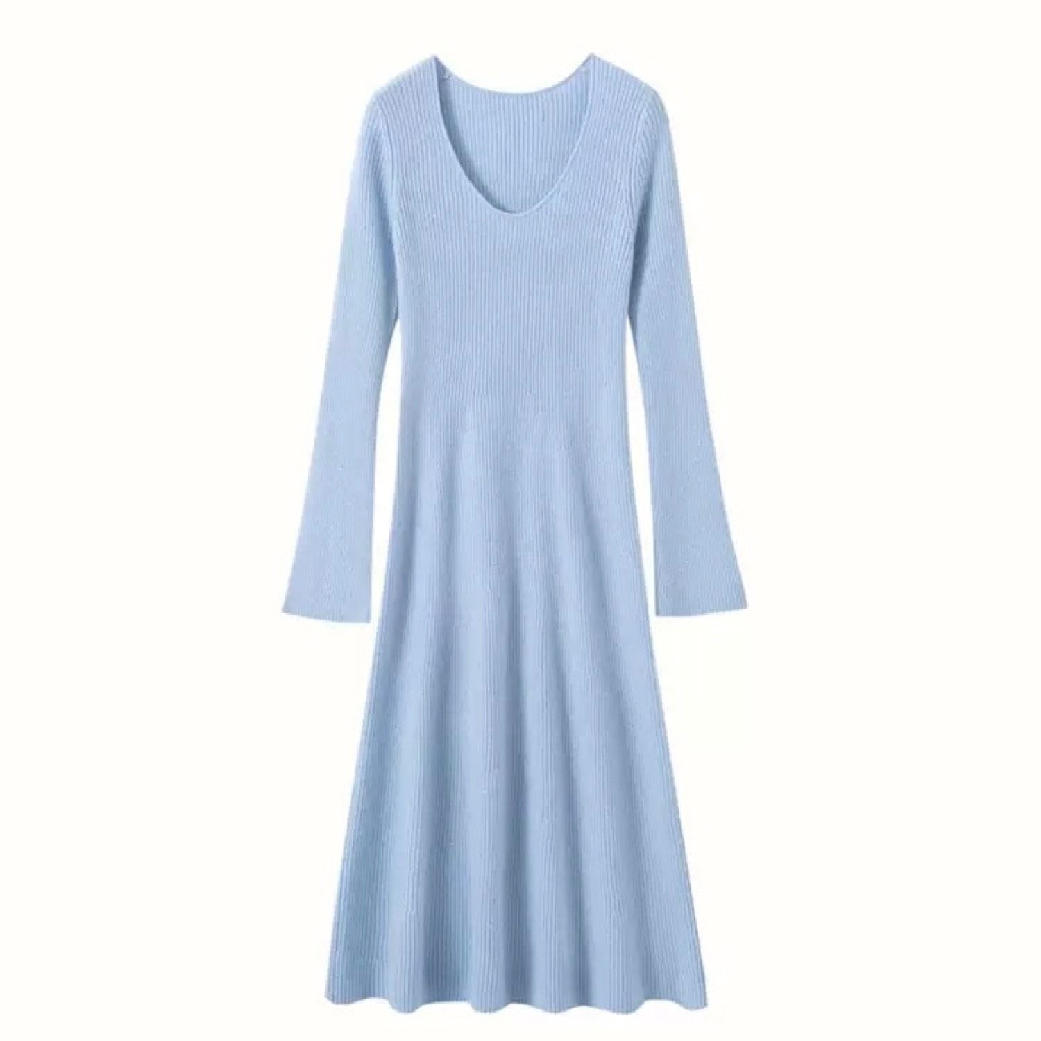 Cashmere Slim-fit Versatile Mid-length Skirt and Stretch Sweater Dress Lavender Blue