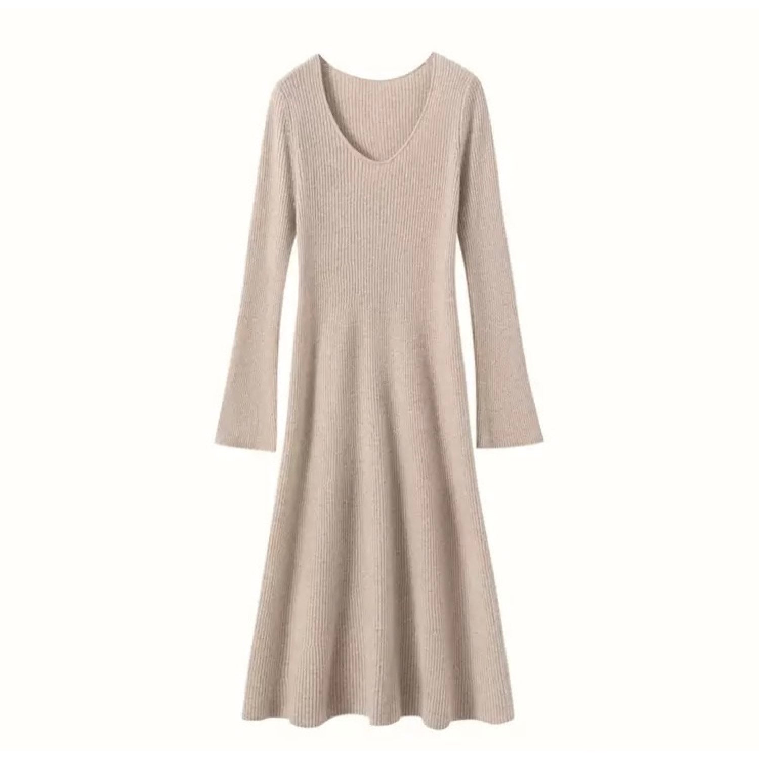 Cashmere Slim-fit Versatile Mid-length Skirt and Stretch Sweater Dress Cream