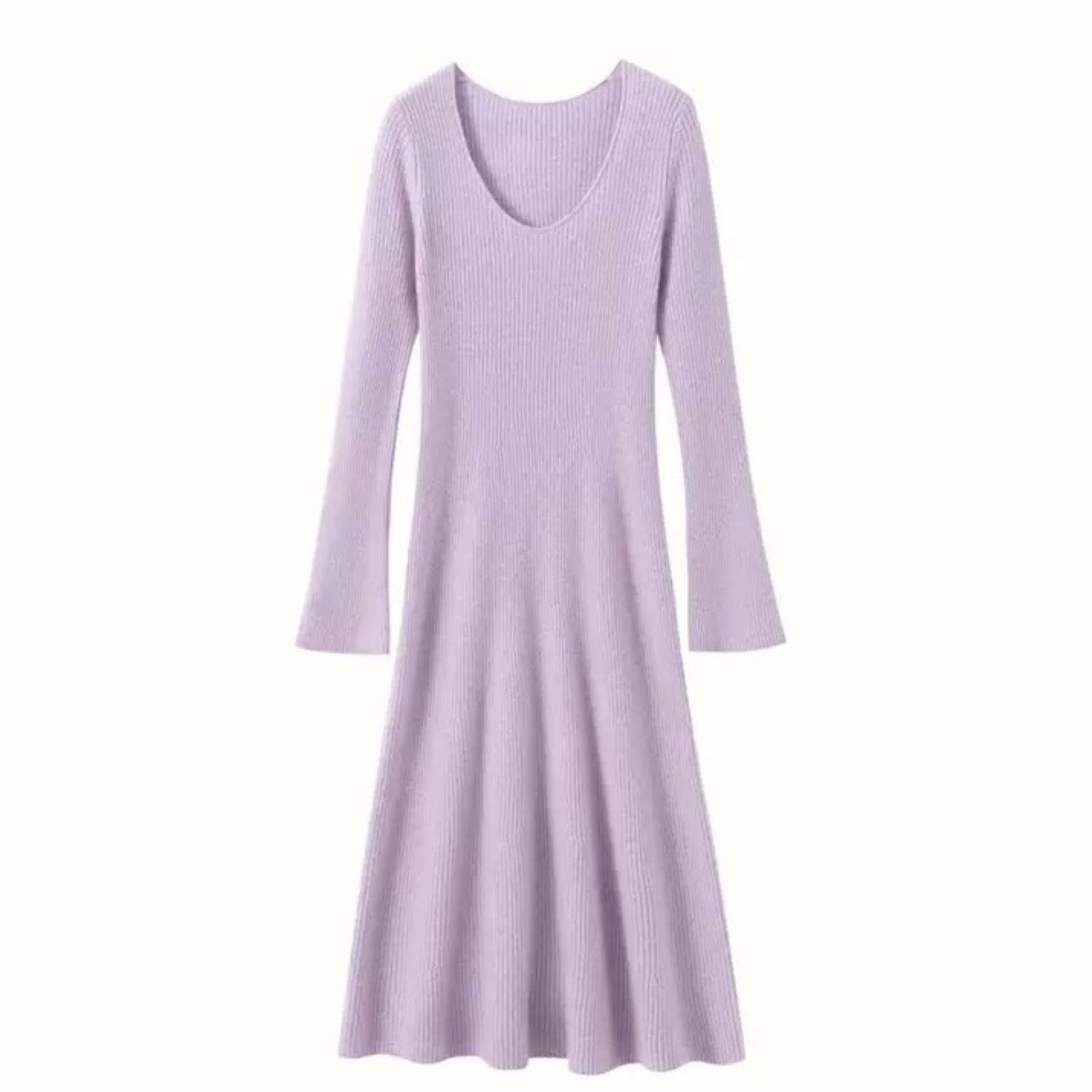 Cashmere Slim-fit Versatile Mid-length Skirt and Stretch Sweater Dress Lavender Purple