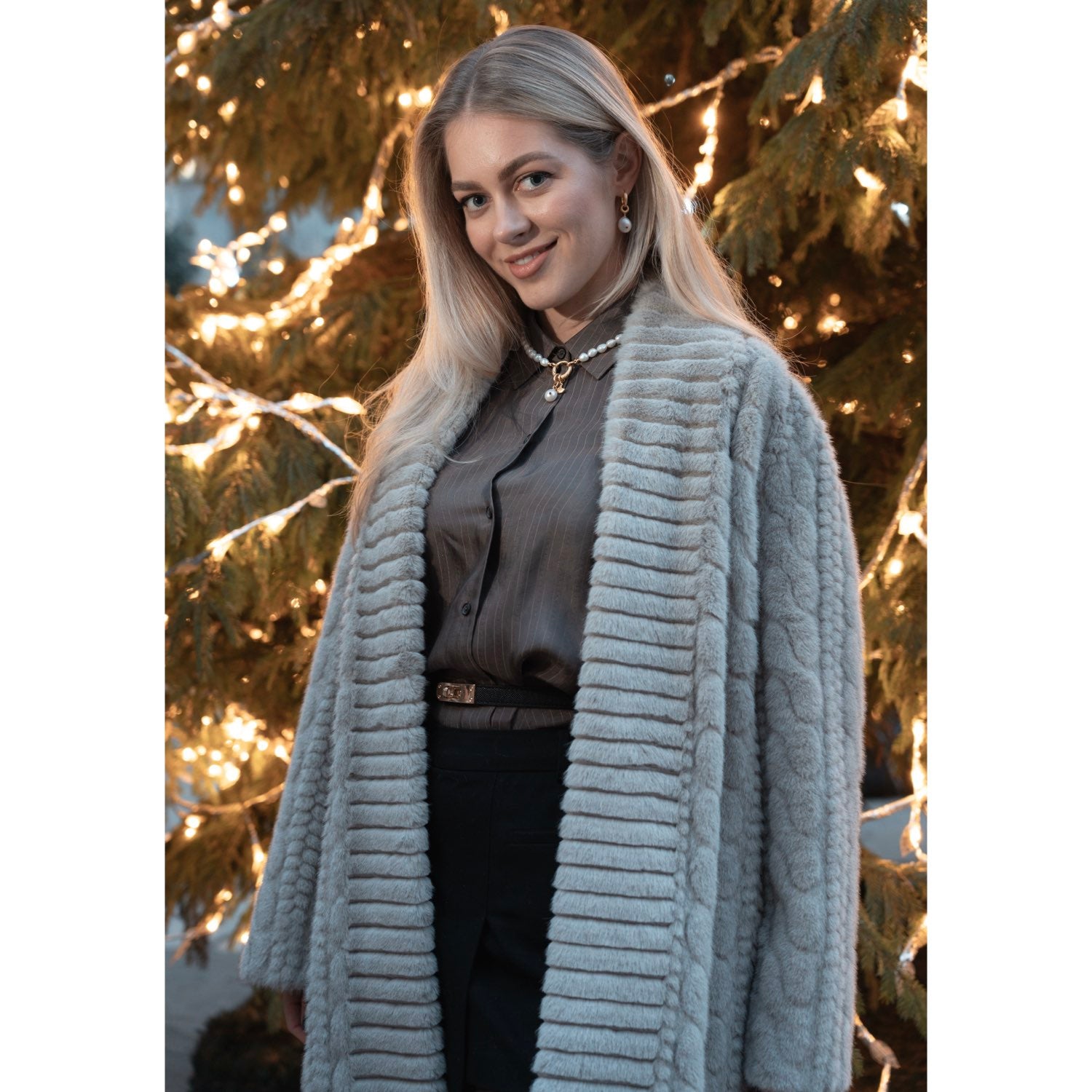 Galaxy Super Soft  Brown Coat Jacket  Eco-friendly Fur with Belt