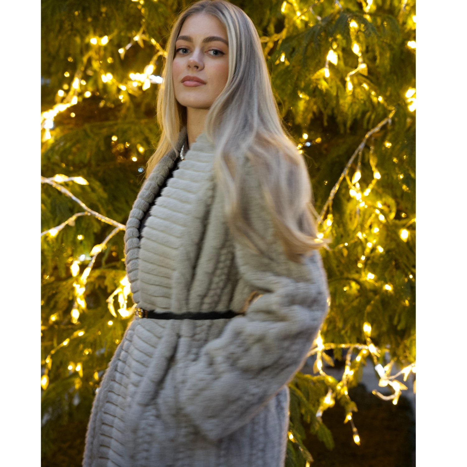 Galaxy Super Soft  Brown Coat Jacket  Eco-friendly Fur with Belt
