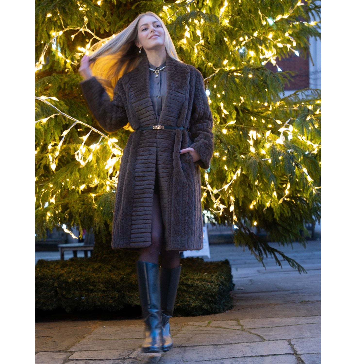 Galaxy Super Soft  Brown Coat Jacket  Eco-friendly Fur with Belt