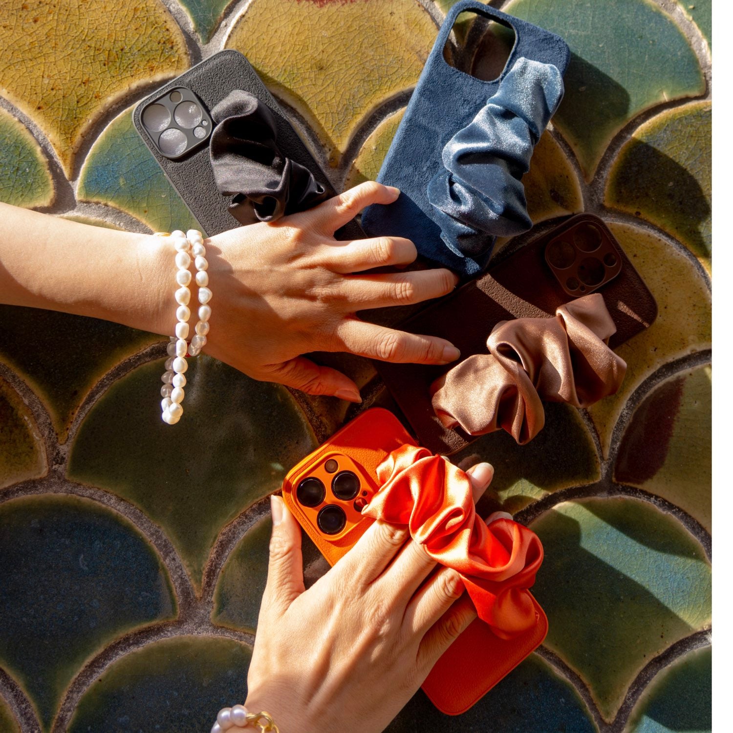 Orange  Phone Case With Silky Hand Holder