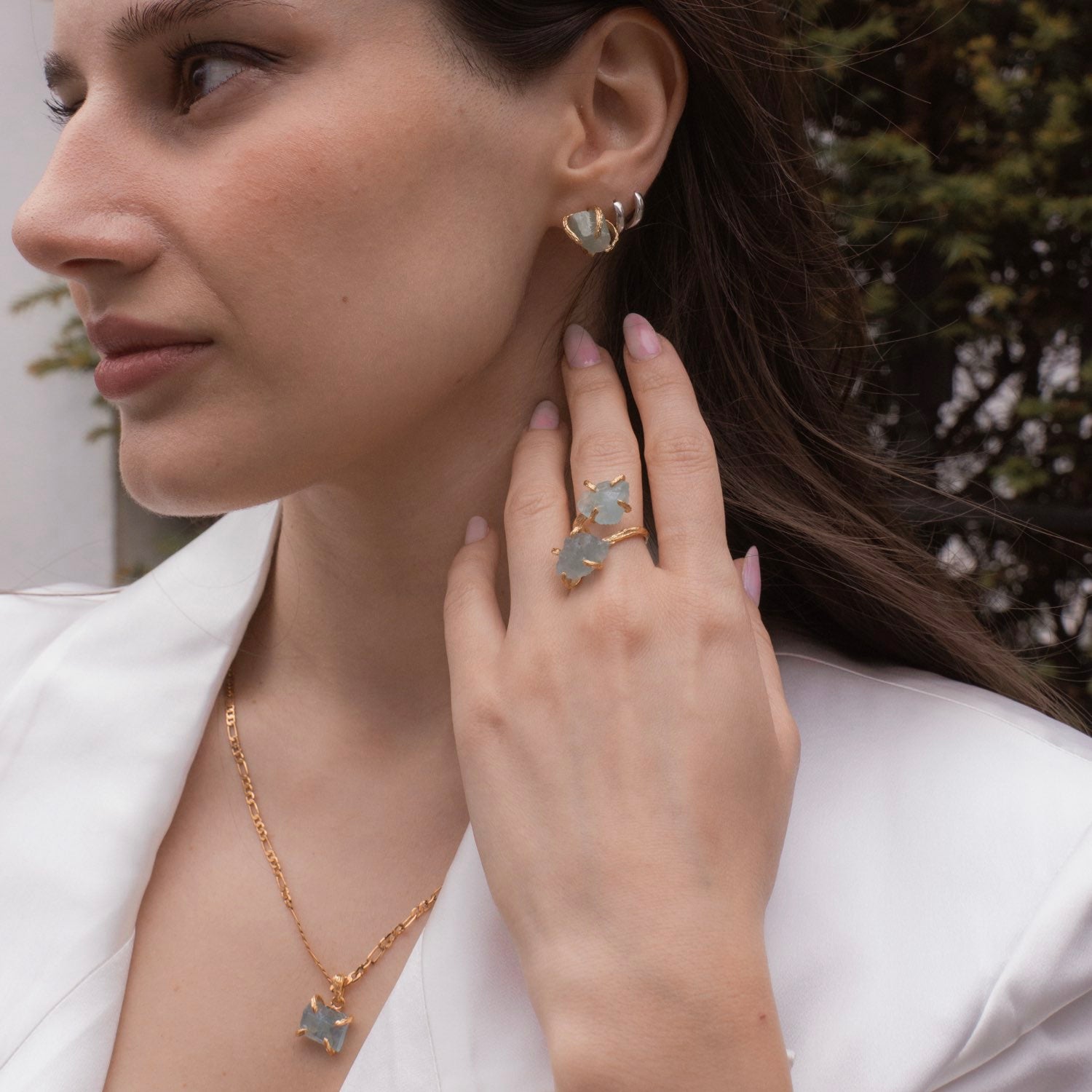 Elemental Birth Natural Aquamarine Adjustable Ring