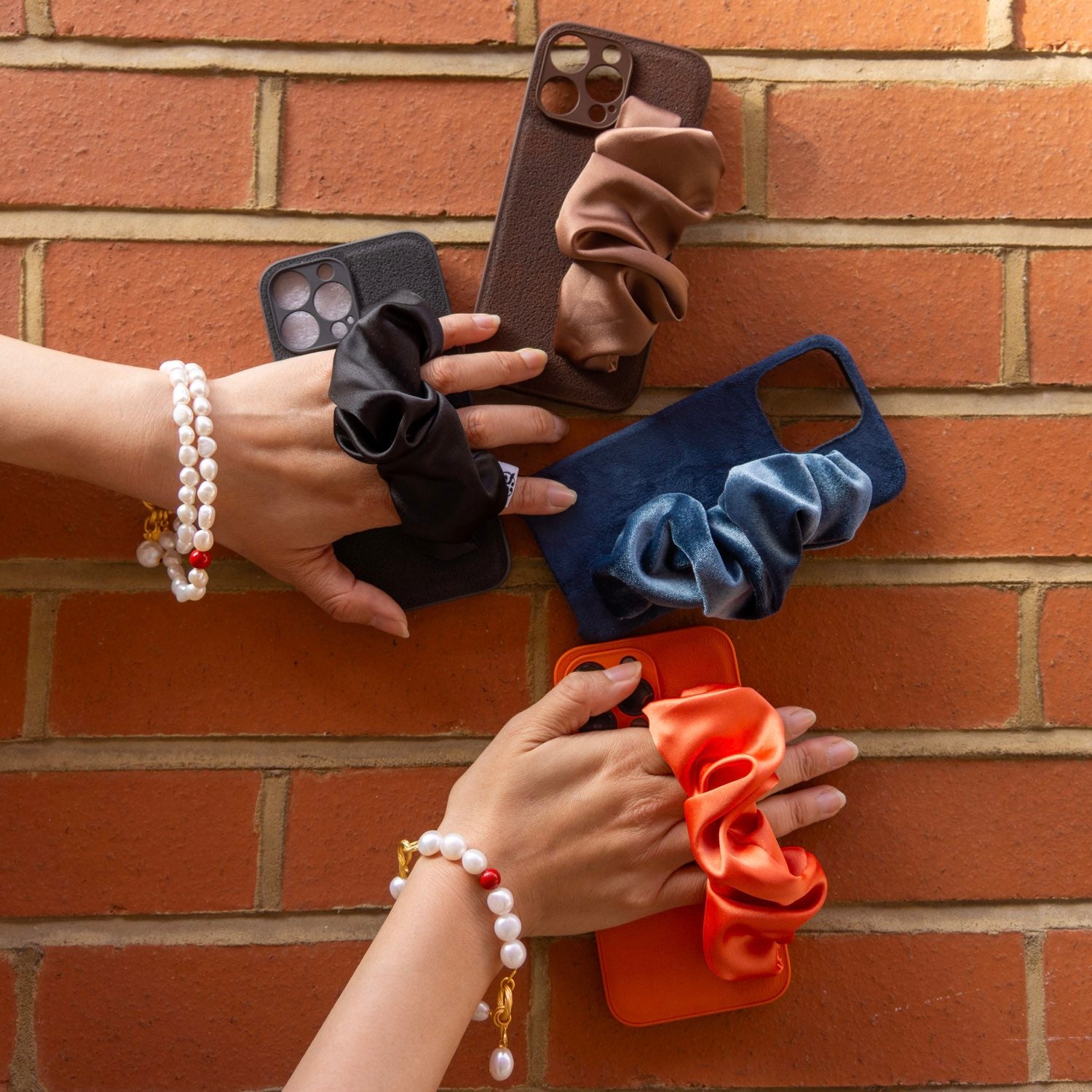 Black Phone Case With Silky Hand Holder