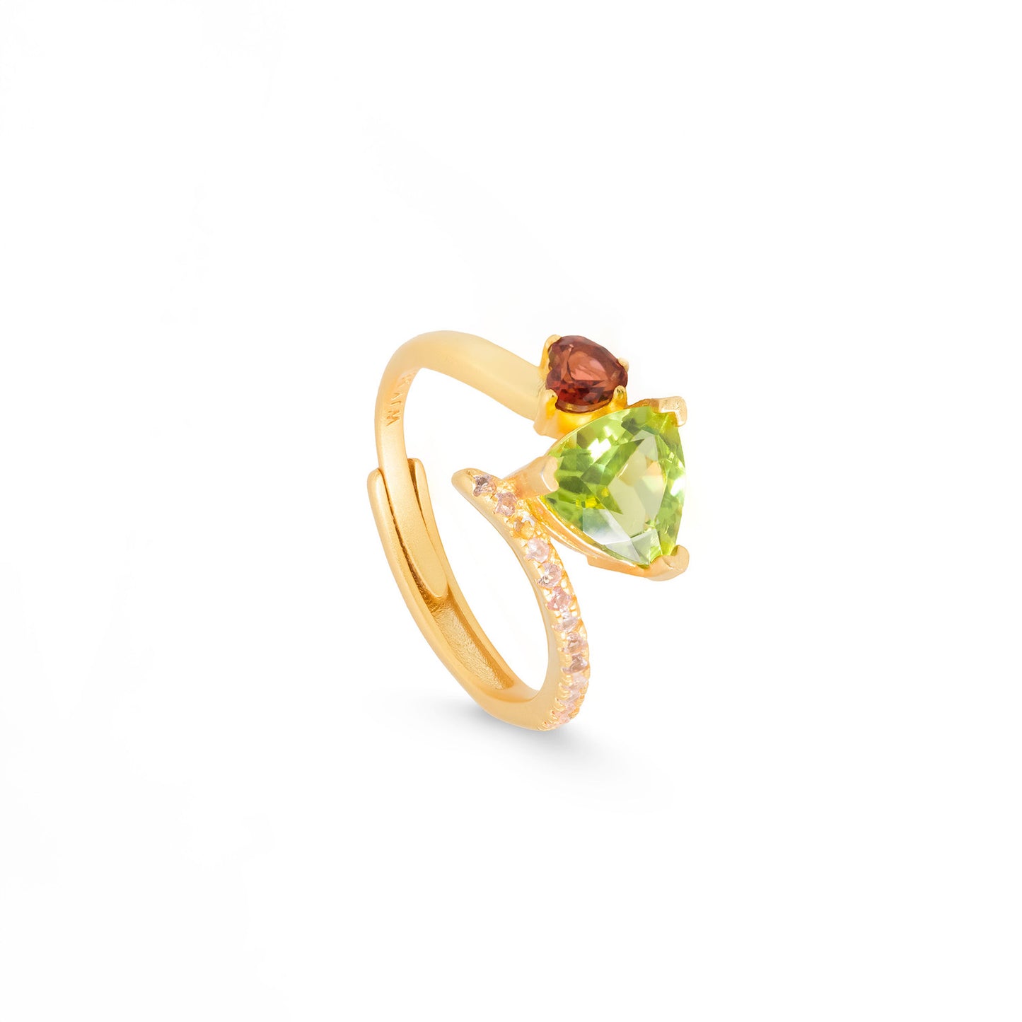 Natural Gemstones Peridot Garnet Heart Adjustable Ring