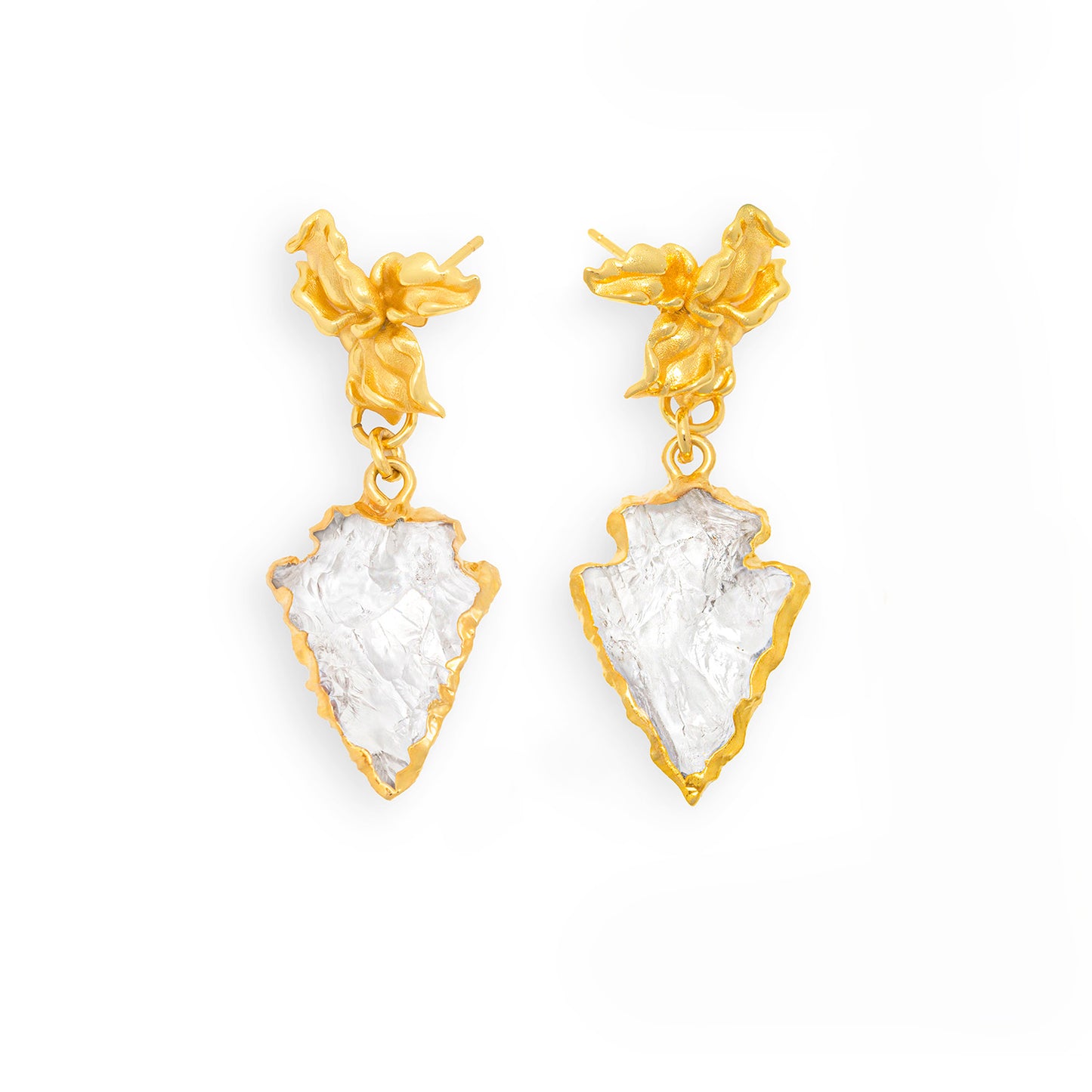 Natural White Crystal Flame Tree Gold-plated Silver Necklace