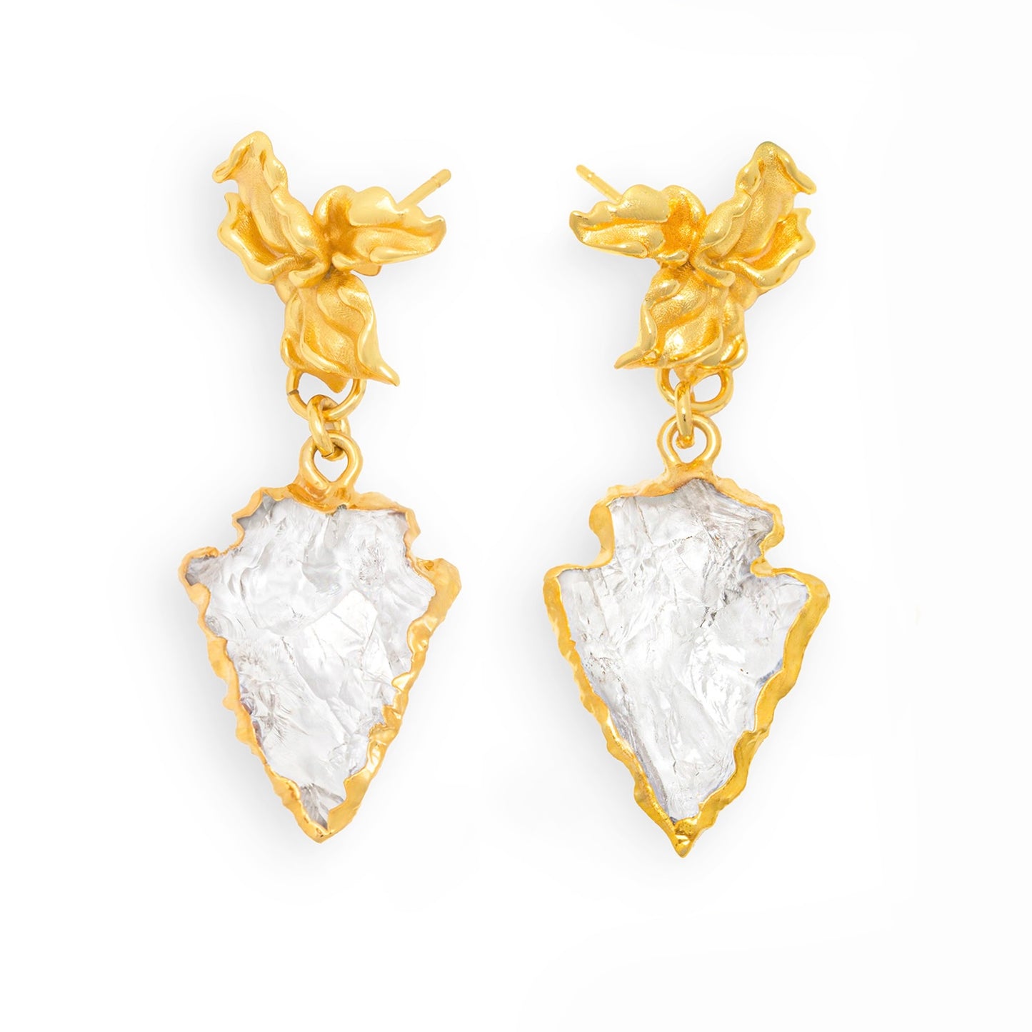 Natural White Crystal Flame Tree Gold-plated Silver Necklace