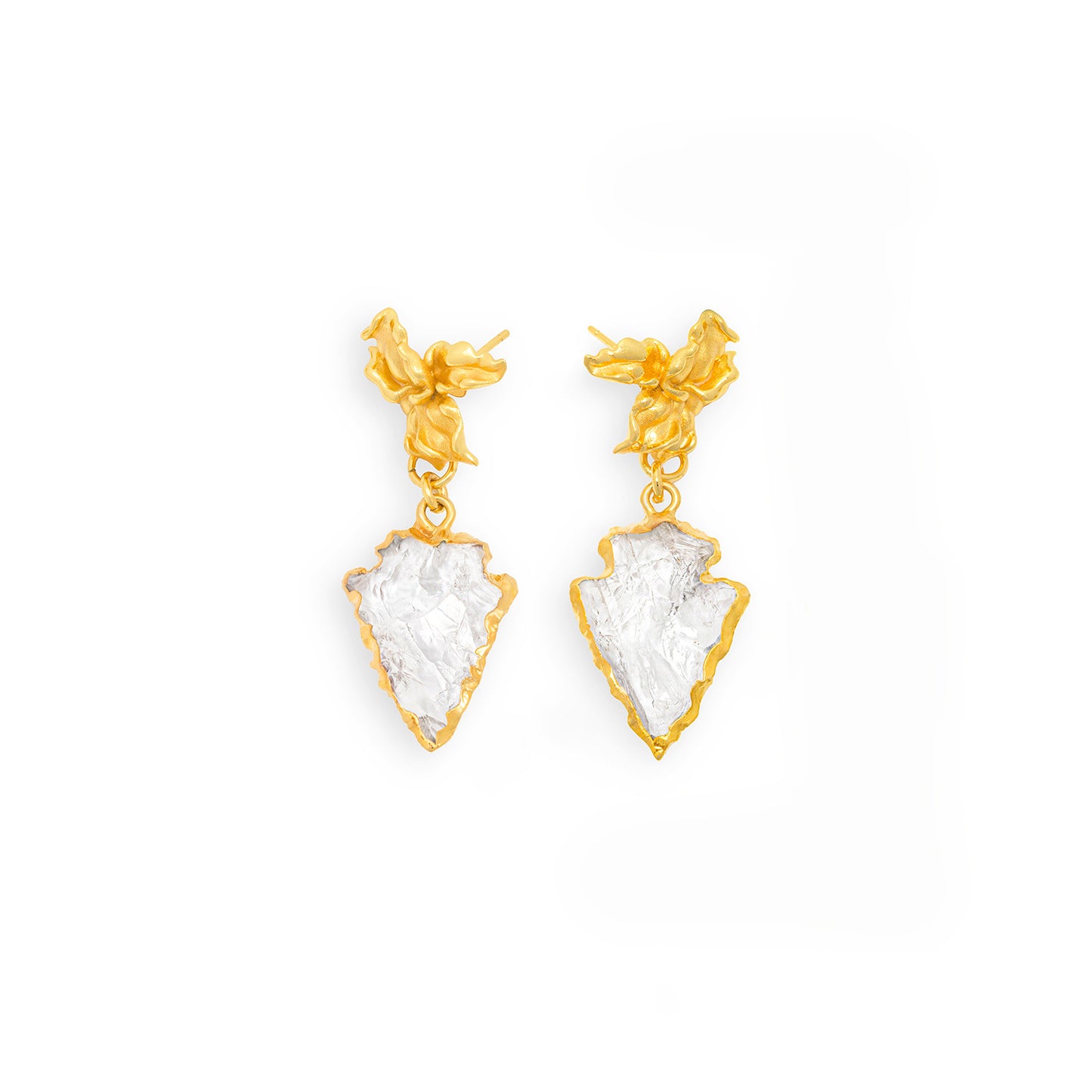 Natural White Crystal Flame Tree Gold-plated Silver Necklace