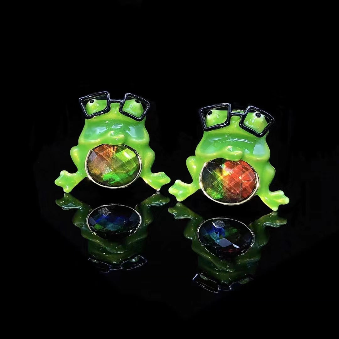 Frog Enamel Ammolite Gemstones Pendant Brooch