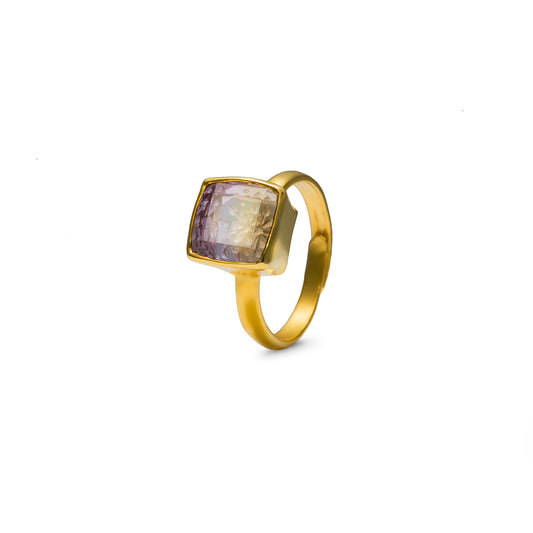 Natural Amethyst Engraved Flower Adjustable Ring