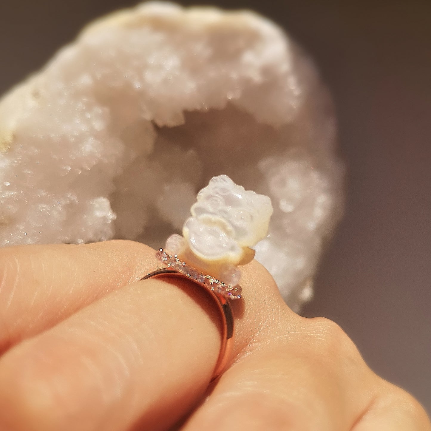 Lucky Cat Handmade Engraved Opal Gemstones Ring