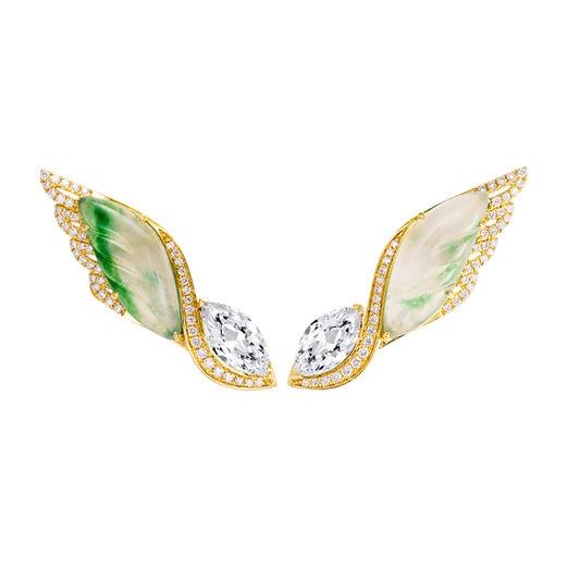 Angel Wing Jade Diamond 18K Gold Earring