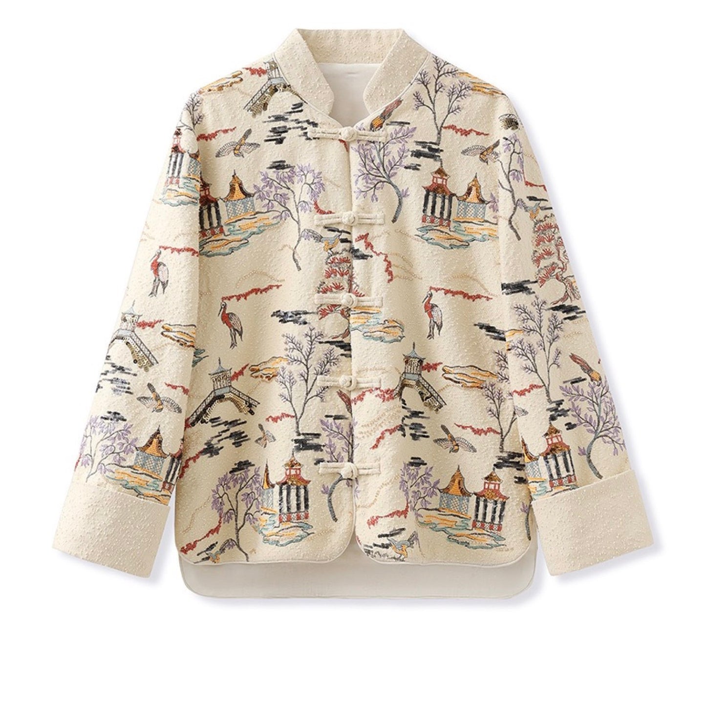 Embroidered Oriental Style Painting Stitching Short Coat All Seasons
