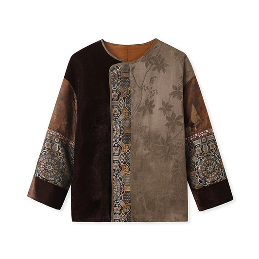 Embroidered Jacket Brown Floral Stylish Stitching