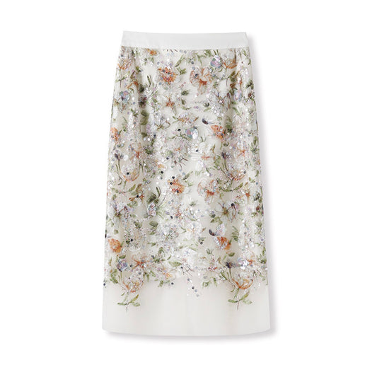 Embroidered Skirt White Floral Stylish Stitching Spring Summer