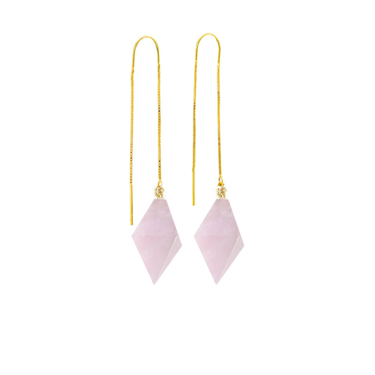 Natural Rose Crystal 24K Gold-plated Silver Long Earring