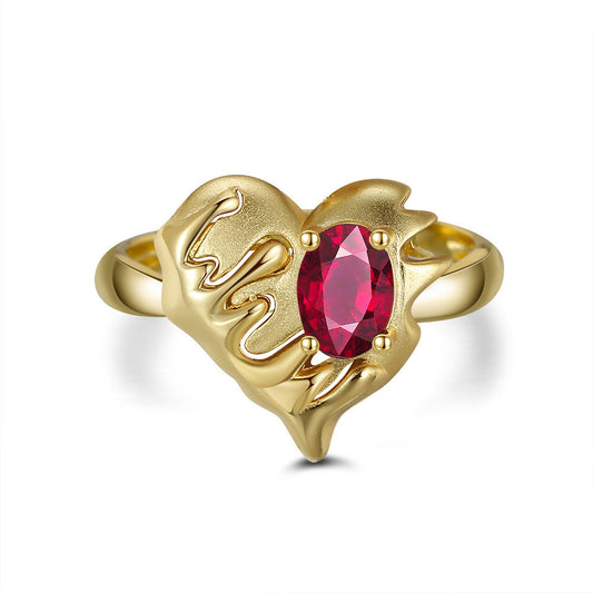 Garnet Heart Frosted Ring