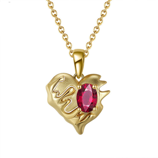My Darling Garnet Heart Frosted Necklace