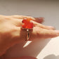 Handmade Engraved Red Agate Rabbit 24K Gold-plated Ring